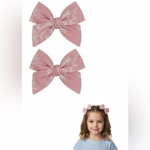 2 Pink Floral Hair Bows for Kids/ with clips